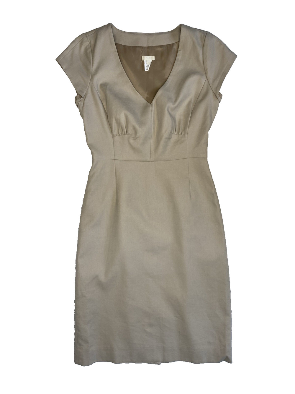 J.CREW Dress Womens 0 Tan Cotton Stretch Cap Sleeve V-Neck Suiting Career Mini